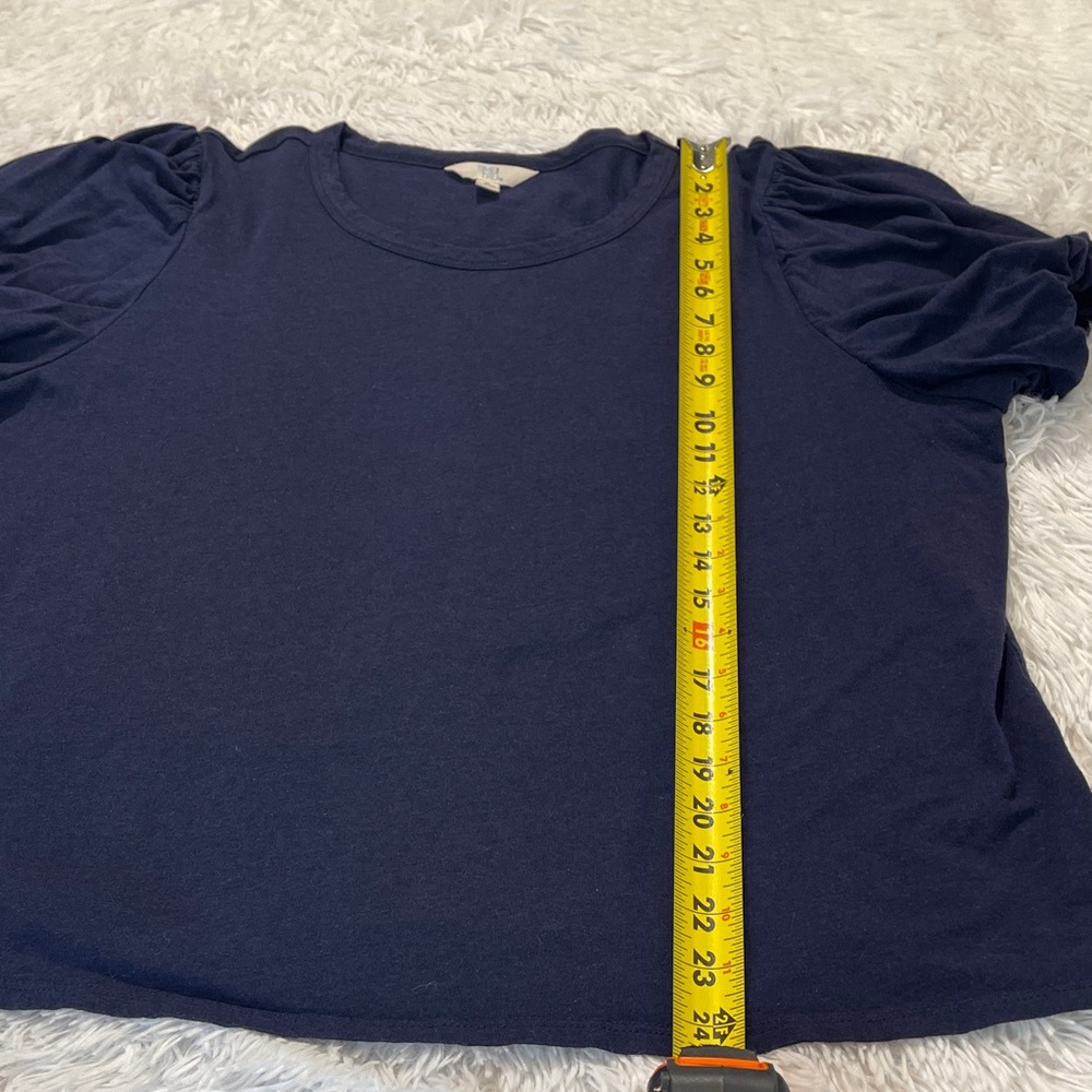 Time and Tru Dark Blue Top WOMENS XL 16-18 ELASTIC PUFFY SHORT SLEEVES